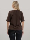 Camiseta Feminina Algodão Premium Lisa Manga No Cotovelo Amélia Café