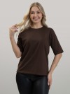 Camiseta Feminina Algodão Premium Lisa Manga No Cotovelo Amélia Café