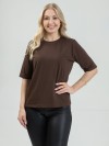 Camiseta Feminina Algodão Premium Lisa Manga No Cotovelo Amélia Café