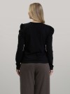 Blusa Feminina em Algodão Premium Decote V com Manga Longa Bufante Elisa Preto