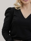 Blusa Feminina em Algodão Premium Decote V com Manga Longa Bufante Elisa Preto