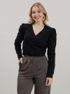 Blusa Feminina em Algodão Premium Decote V com Manga Longa Bufante Elisa Preto