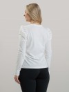 Blusa Feminina em Algodão Premium Decote V Manga Longa Bufante Elisa Off White
