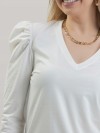 Blusa Feminina em Algodão Premium Decote V Manga Longa Bufante Elisa Off White