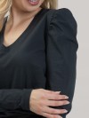 Blusa Feminina em Algodão Premium Decote V Manga Longa Bufante Elisa Grafite