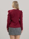 Blusa Feminina em Algodão Premium Decote V Manga Longa Bufante Elisa Vinho