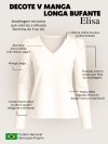 Blusa Feminina em Algodão Premium Decote V Manga Longa Bufante Elisa Bege