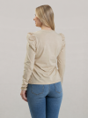Blusa Feminina em Algodão Premium Decote V Manga Longa Bufante Elisa Bege