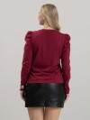 Blusa Feminina em Algodão Premium Manga Longa Bufante Lisa Clara Vinho