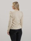 Blusa Feminina em Algodão Premium Manga Longa Bufante Lisa Clara Bege