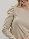 Blusa Feminina em Algodão Premium Manga Longa Bufante Lisa Clara Bege