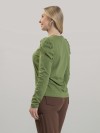 Blusa Feminina em Algodão Premium Manga Longa Bufante Lisa Clara Verde Oliva
