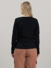 Blusa Feminina em Cotton Premium Decote U com Manga Longa Lisa Lia Preto