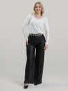 Blusa Feminina em Cotton Premium Decote U com Manga Longa Lisa Lia Off White