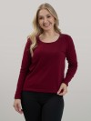 Blusa Feminina em Cotton Premium Decote U com Manga Longa Lisa Lia Vinho