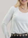 Blusa Feminina em Cotton Premium Decote U com Manga Longa Lisa Lia Off White