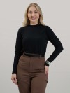 Blusa Feminina em Cotton Premium Gola Alta com Manga Longa Lisa Nina Preto