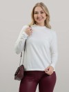 Blusa Feminina em Cotton Premium Gola Alta com Manga Longa Lisa Nina Off White