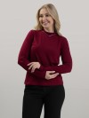Blusa Feminina em Cotton Premium Gola Alta com Manga Longa Lisa Nina Vinho