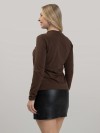 Blusa Feminina em Cotton Premium Gola Alta com Manga Longa Lisa Nina Marrom Café
