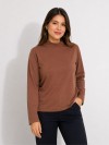 Blusa Feminina Gola Alta e Manga Longa de Algodão Isadora Marrom