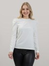 Blusa Feminina Manga Longa Bufante de Algodão Lisa Clara Off White