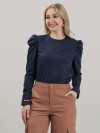 Blusa Feminina Manga Longa Bufante de Algodão Lisa Clara Marinho