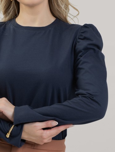 Blusa Feminina Manga Longa Bufante de Algodão Lisa Clara Marinho