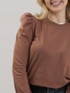 Blusa Feminina Manga Longa Bufante de Algodão Lisa Clara Marrom