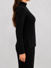 Blusa Feminina Canelada Gola Alta e Manga Longa Helena Preto