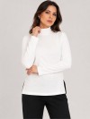 Blusa Feminina Canelada Gola Alta e Manga Longa Helena Off White
