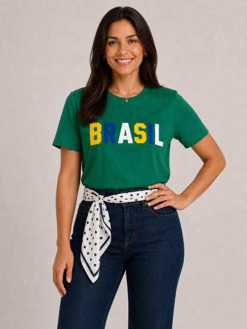 Camiseta Feminina Algodão Premium Estampa Brasil Verde