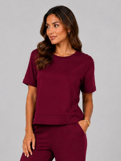 Blusa Alongada em Molecotton Premium com Abertura Lateral Vinho