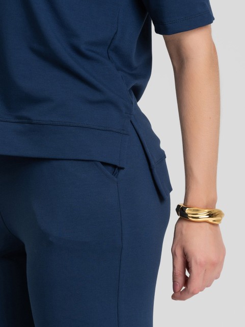 Blusa Alongada em Molecotton Premium com Abertura Lateral Marinho Resort