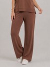 Calça Flare em Molecotton Premium com Bolso Faca e Cós Elástico Marrom Cacau