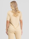 Blusa Alongada em Molecotton Premium com Abertura Lateral Bege Claro
