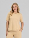 Blusa Alongada em Molecotton Premium com Abertura Lateral Bege Claro