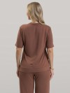 Blusa Alongada em Molecotton Premium com Abertura Lateral Marrom Cacau