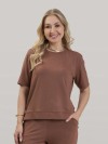 Blusa Alongada em Molecotton Premium com Abertura Lateral Marrom Cacau