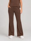 Calça Flare em Molecotton Premium com Bolso Faca e Cós Elástico Marrom Café