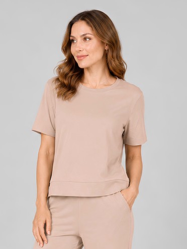 Blusa Alongada em Molecotton Premium com Abertura Lateral Cappuccino