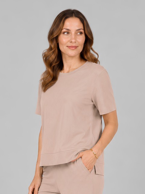 Blusa Alongada em Molecotton Premium com Abertura Lateral Cappuccino