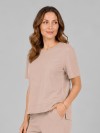 Blusa Alongada em Molecotton Premium com Abertura Lateral Cappuccino