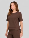 Blusa Alongada em Molecotton Premium com Abertura Lateral Marrom Café