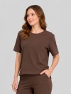 Blusa Alongada em Molecotton Premium com Abertura Lateral Marrom Café