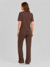 Conjunto em Molecotton de Viscose Premium com Calça Flare e Blusa Alongada Maitê Marrom Café