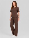 Conjunto em Molecotton de Viscose Premium com Calça Flare e Blusa Alongada Maitê Marrom Café