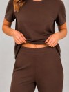 Conjunto em Molecotton de Viscose Premium com Calça Flare e Blusa Alongada Maitê Marrom Café