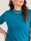 Camiseta Feminina de Algodão Lisa Manga Alongada Ana Azul Turquesa
