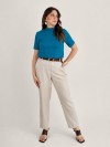 Blusa Feminina Algodão Gola Alta e Manga Curta Azul Turquesa Gisele